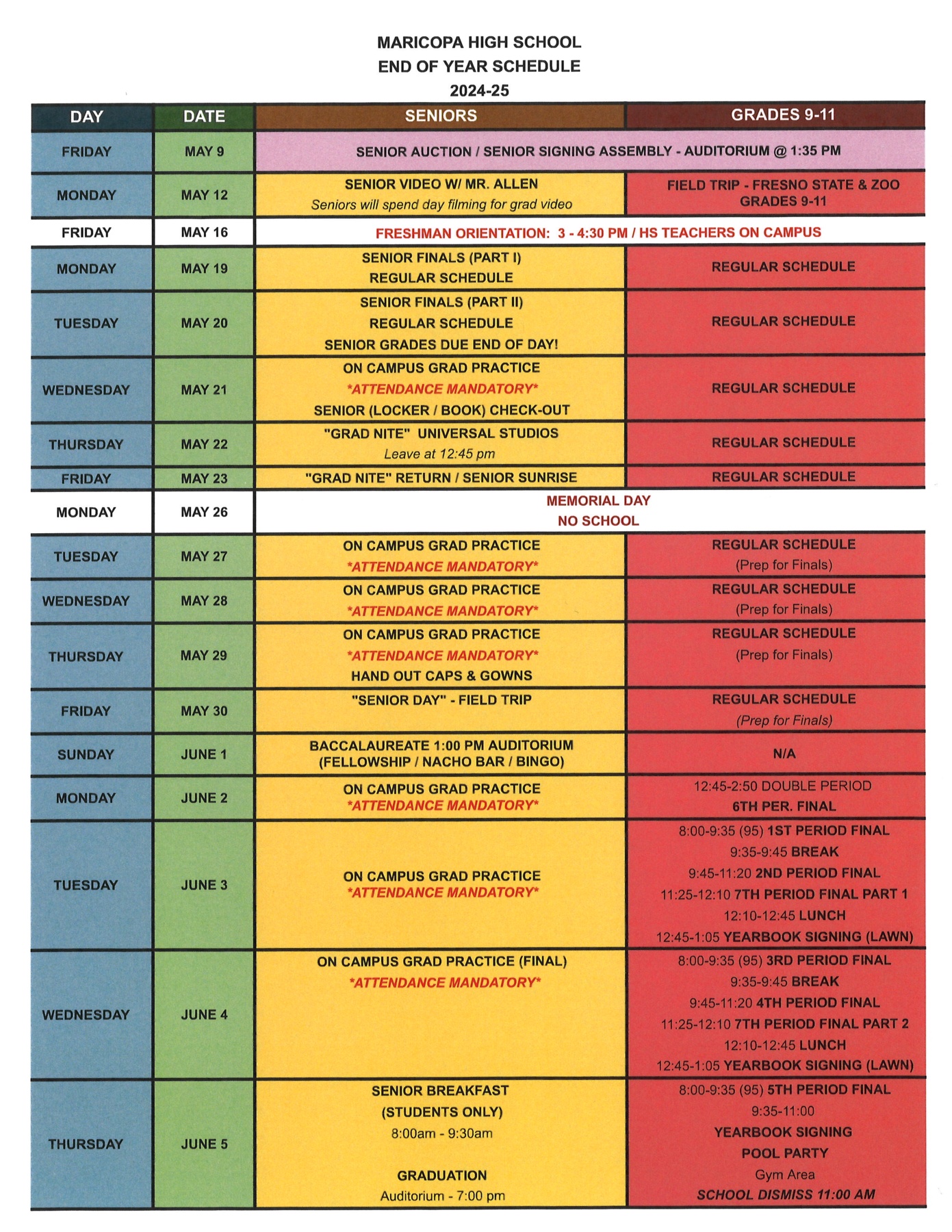 MHS End of Year Schedule 24-25